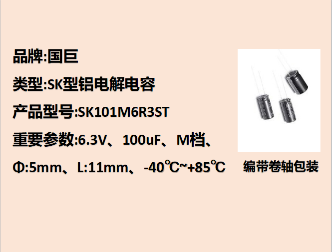 國巨鋁電解電容6.3V,100uF,5mm,11mm