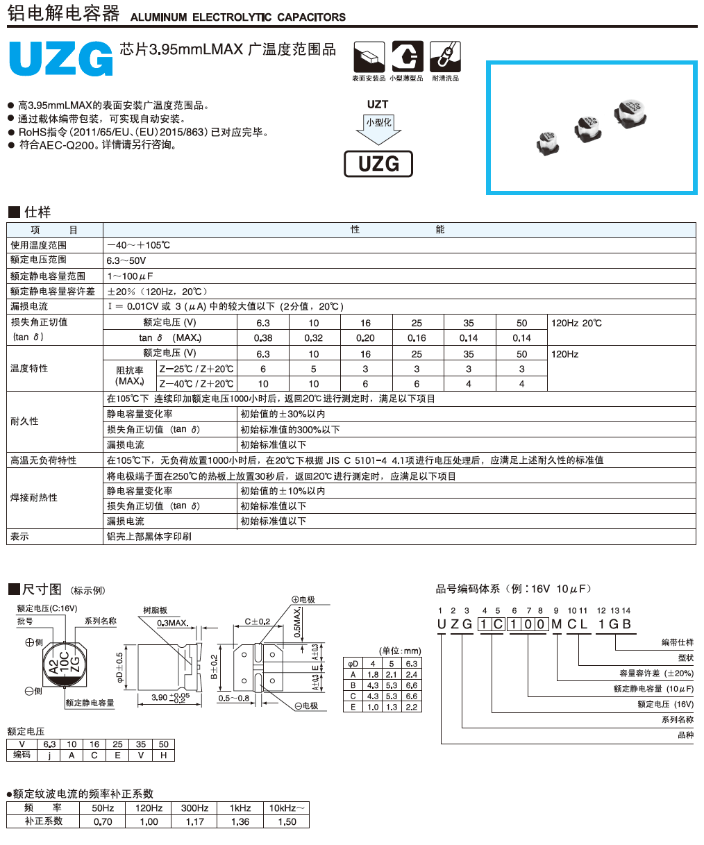 UZG超小型鋁電解電容代碼解說(shuō)圖